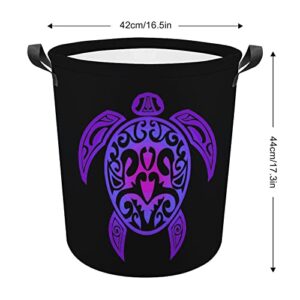 Tribal Sea Turtle Foldable Laundry Basket Waterproof Hamper Storage Bin Bag with Handle 16.5"x 16.5"x 17"