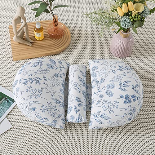 Lemfux Maternity Belly Double Wedge Pillows for Pregnant Women Sleeping, Elegant Adjustable Leaf Printed Pregnancy Pillow for Back Support, 100% Cotton, White, Farmhouse Style, for Side Sleeper