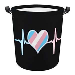 Transgender Flag Heart Beat Foldable Laundry Basket Waterproof Hamper Storage Bin Bag with Handle 16.5"x 16.5"x 17"