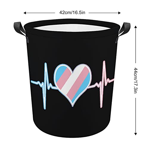 Transgender Flag Heart Beat Foldable Laundry Basket Waterproof Hamper Storage Bin Bag with Handle 16.5"x 16.5"x 17"