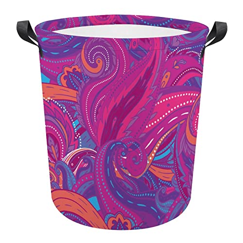 Floral Paisley Indian Foldable Laundry Basket Waterproof Hamper Storage Bin Bag with Handle 16.5"x 16.5"x 17"