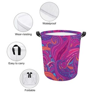 Floral Paisley Indian Foldable Laundry Basket Waterproof Hamper Storage Bin Bag with Handle 16.5"x 16.5"x 17"