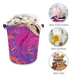 Floral Paisley Indian Foldable Laundry Basket Waterproof Hamper Storage Bin Bag with Handle 16.5"x 16.5"x 17"