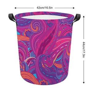 Floral Paisley Indian Foldable Laundry Basket Waterproof Hamper Storage Bin Bag with Handle 16.5"x 16.5"x 17"