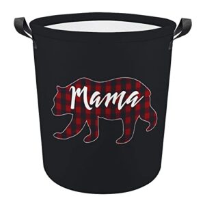 mama bear plaid foldable laundry basket waterproof hamper storage bin bag with handle 16.5"x 16.5"x 17"