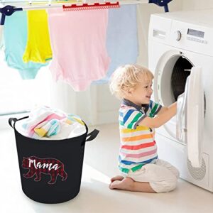 Mama Bear Plaid Foldable Laundry Basket Waterproof Hamper Storage Bin Bag with Handle 16.5"x 16.5"x 17"