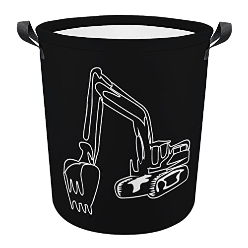 Excavator Operator Foldable Laundry Basket Waterproof Hamper Storage Bin Bag with Handle 16.5"x 16.5"x 17"