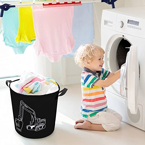 Excavator Operator Foldable Laundry Basket Waterproof Hamper Storage Bin Bag with Handle 16.5"x 16.5"x 17"