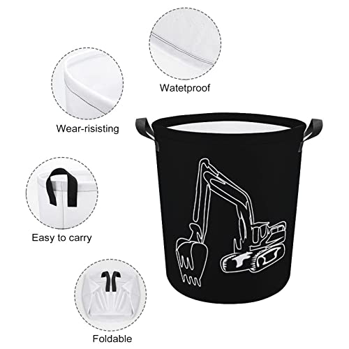 Excavator Operator Foldable Laundry Basket Waterproof Hamper Storage Bin Bag with Handle 16.5"x 16.5"x 17"