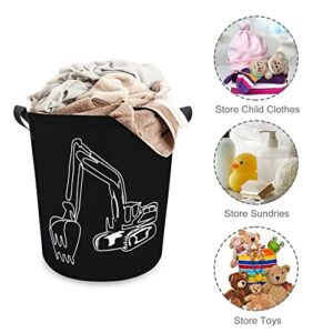 Excavator Operator Foldable Laundry Basket Waterproof Hamper Storage Bin Bag with Handle 16.5"x 16.5"x 17"