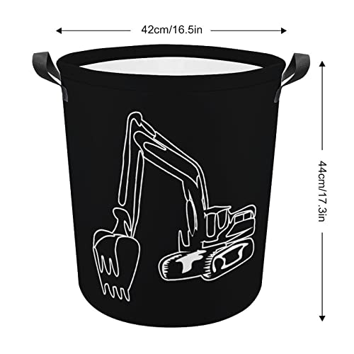 Excavator Operator Foldable Laundry Basket Waterproof Hamper Storage Bin Bag with Handle 16.5"x 16.5"x 17"