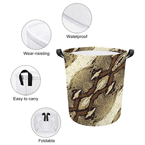 Snake Skin Stripe Pattern Foldable Laundry Basket Waterproof Hamper Storage Bin Bag with Handle 16.5"x 16.5"x 17"