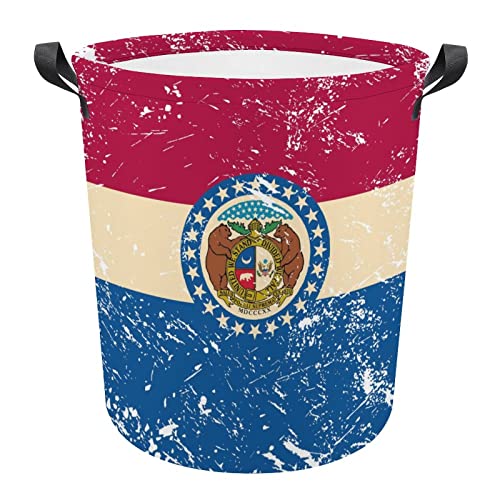 Missouri State Flag Foldable Laundry Basket Waterproof Hamper Storage Bin Bag with Handle 16.5"x 16.5"x 17"