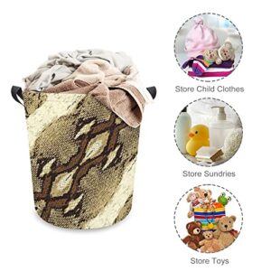 Snake Skin Stripe Pattern Foldable Laundry Basket Waterproof Hamper Storage Bin Bag with Handle 16.5"x 16.5"x 17"