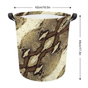 Snake Skin Stripe Pattern Foldable Laundry Basket Waterproof Hamper Storage Bin Bag with Handle 16.5"x 16.5"x 17"