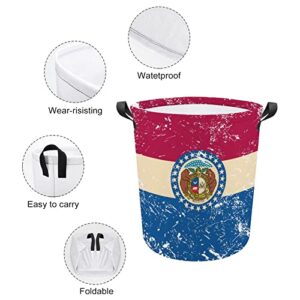 Missouri State Flag Foldable Laundry Basket Waterproof Hamper Storage Bin Bag with Handle 16.5"x 16.5"x 17"