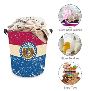 Missouri State Flag Foldable Laundry Basket Waterproof Hamper Storage Bin Bag with Handle 16.5"x 16.5"x 17"