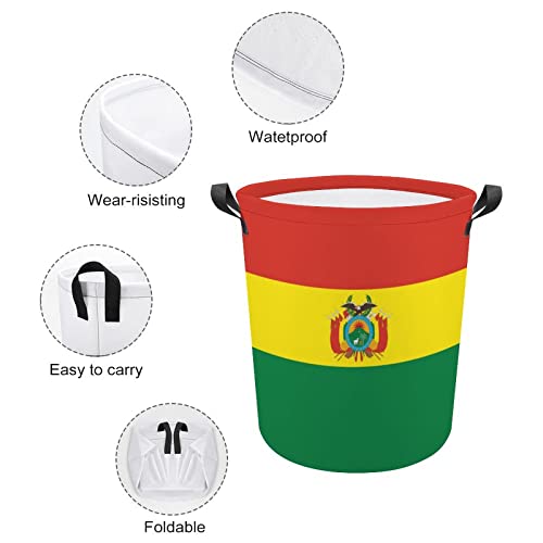 Bolivia Flag Foldable Laundry Basket Waterproof Hamper Storage Bin Bag with Handle 16.5"x 16.5"x 17"
