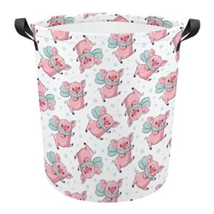 cute cartoon pigs foldable laundry basket waterproof hamper storage bin bag with handle 16.5"x 16.5"x 17"