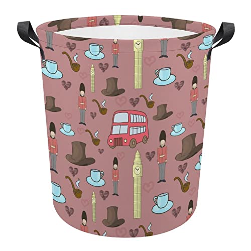 United Kingdom Pattern Foldable Laundry Basket Waterproof Hamper Storage Bin Bag with Handle 16.5"x 16.5"x 17"