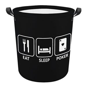 eat sleep poker foldable laundry basket waterproof hamper storage bin bag with handle 16.5"x 16.5"x 17"