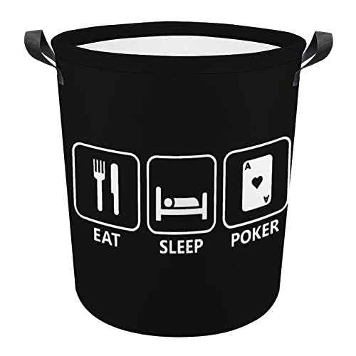 Eat Sleep Poker Foldable Laundry Basket Waterproof Hamper Storage Bin Bag with Handle 16.5"x 16.5"x 17"