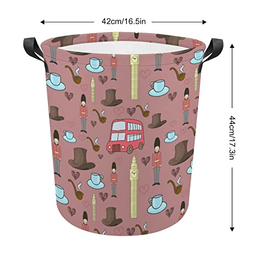 United Kingdom Pattern Foldable Laundry Basket Waterproof Hamper Storage Bin Bag with Handle 16.5"x 16.5"x 17"