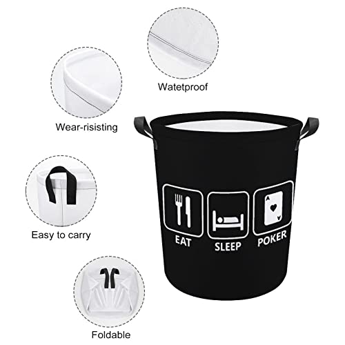 Eat Sleep Poker Foldable Laundry Basket Waterproof Hamper Storage Bin Bag with Handle 16.5"x 16.5"x 17"