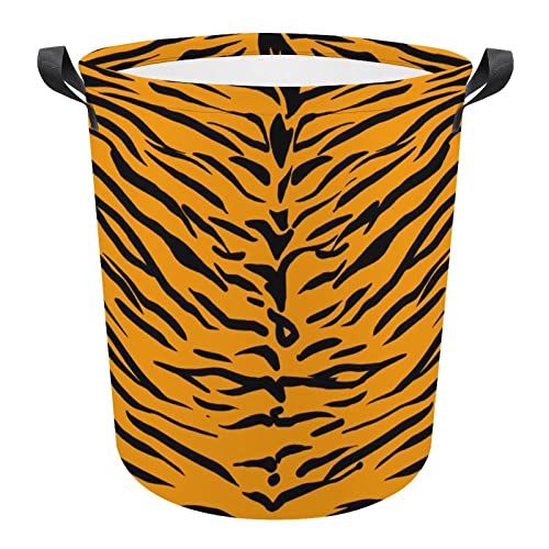 Tiger Skin Pattern Foldable Laundry Basket Waterproof Hamper Storage Bin Bag with Handle 16.5"x 16.5"x 17"