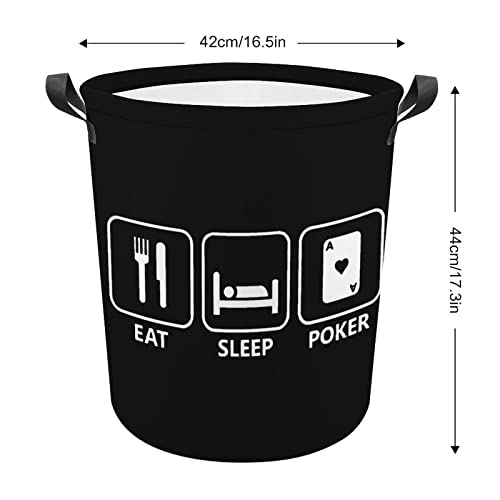 Eat Sleep Poker Foldable Laundry Basket Waterproof Hamper Storage Bin Bag with Handle 16.5"x 16.5"x 17"