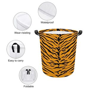 Tiger Skin Pattern Foldable Laundry Basket Waterproof Hamper Storage Bin Bag with Handle 16.5"x 16.5"x 17"