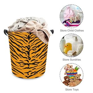 Tiger Skin Pattern Foldable Laundry Basket Waterproof Hamper Storage Bin Bag with Handle 16.5"x 16.5"x 17"