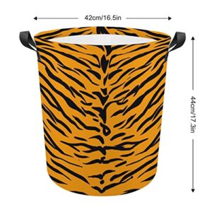 Tiger Skin Pattern Foldable Laundry Basket Waterproof Hamper Storage Bin Bag with Handle 16.5"x 16.5"x 17"