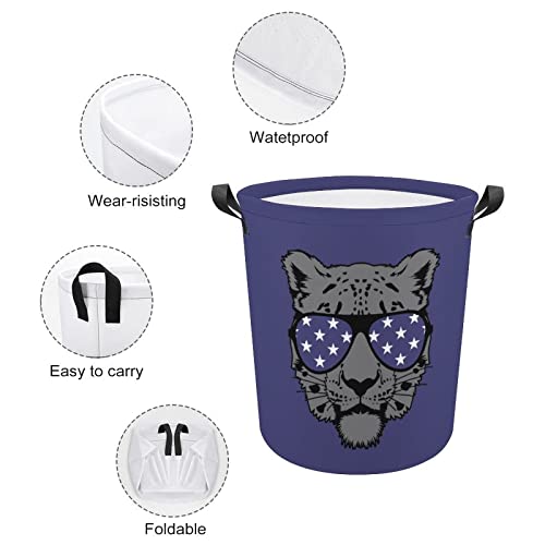 Cool Black Leopard Foldable Laundry Basket Waterproof Hamper Storage Bin Bag with Handle 16.5"x 16.5"x 17"