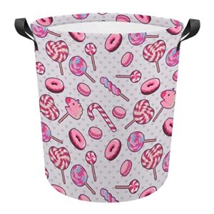 pink candies with hearts foldable laundry basket waterproof hamper storage bin bag with handle 16.5"x 16.5"x 17"