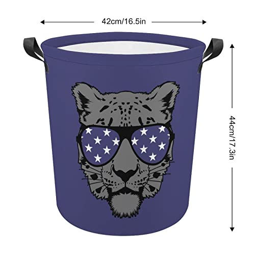 Cool Black Leopard Foldable Laundry Basket Waterproof Hamper Storage Bin Bag with Handle 16.5"x 16.5"x 17"