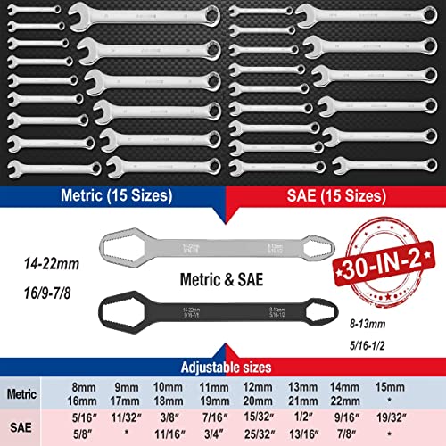 8-22mm Universal Wrench Set,Adjustable Double-ended Self-tightening Torx Wrench Tools,Multi-function Torque Wrench,Multi-purpose Plum Wrenches For Cycling Outdoor Or Home Car Maintenance (2 PCS)