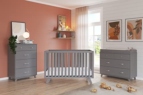 Child Craft SOHO 3 Piece Nursery Furniture Set, 4-in-1 Convertible Crib, 4 Drawer Chest and 3 Drawer Changing Table Dresser (Cool Gray)