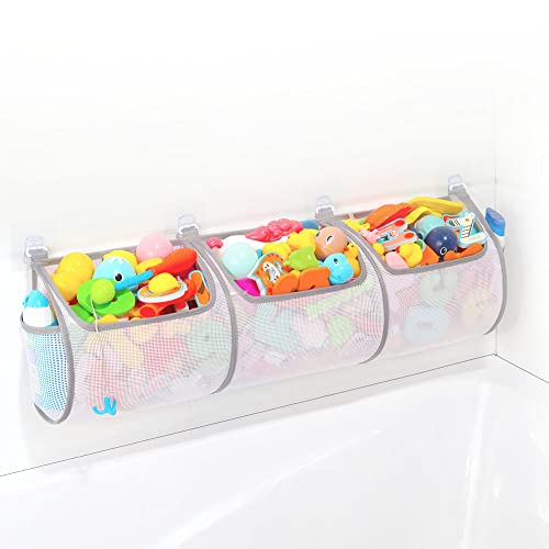 Ligereza Bathtub Toy Holder，Prevent Spots，Bath Toy Storage Bath Toys for Kids Ages 4-8 30“x8.7”Mesh Bath Toy Holder，let Baby Bath Toys Quick Drying…