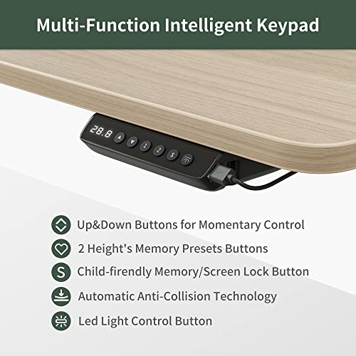 FEZIBO 55 × 26 Inch Electric Standing Desk with Monitor Stand, Height Adjustable Table with LED Strips, Ergonomic Home Office Furniture with 2 Drawers Storage Gaming Workstation, Light Walnut Top