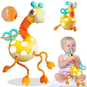 vatos baby sensory toys montessori food grade silicone pull string activity toy,giraffe toy with twisting clockwork & neck pop tube for fine motor skills,travel toys for babies,infants toddlers 18m+