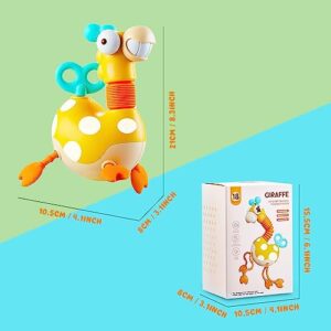 VATOS Baby Sensory Toys Montessori Food Grade Silicone Pull String Activity Toy,Giraffe Toy with Twisting Clockwork & Neck Pop Tube for Fine Motor Skills,Travel Toys for Babies,Infants Toddlers 18M+