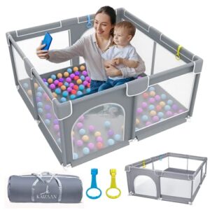 kaizaan baby playpen, large baby play yards featuring mesh panels and baby gate playpen, playpen for babies and toddlers, keep your little one safe & happy with our foldable playpin(gray,50”×50”)