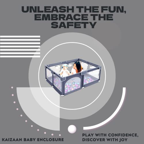 KAIZAAN Baby Playpen, Large Baby Play Yards Featuring Mesh Panels and Baby Gate Playpen, Playpen for Babies and Toddlers, Keep Your Little one Safe & Happy with Our Foldable PlayPin(Gray,50”×50”)