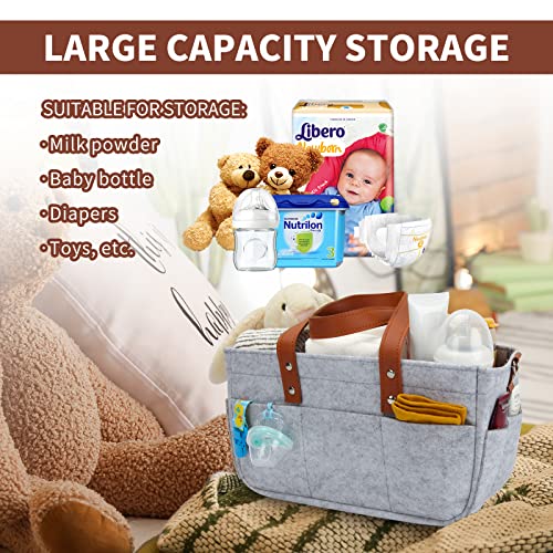 Hbluefat Baby Diaper Caddy Organizer with Leather Shoulder Strap for Infant Boy Girl, Collapsible Portable Nursery Storage Bin Basket Portable Holder Tote Bag for Car Baby Shower, Newborn Essential