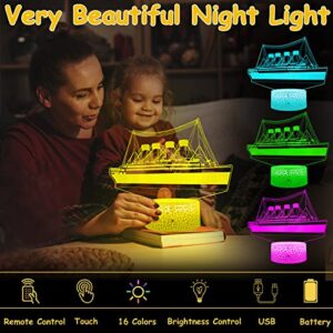 YAOMYLT Titanic Night Light for Kids Led Lights for Bedroom with Remote & Touch Control 16 Colors Changing Bedside Decor Ship Model Lamp as Girls& Boys Gifts Ideas