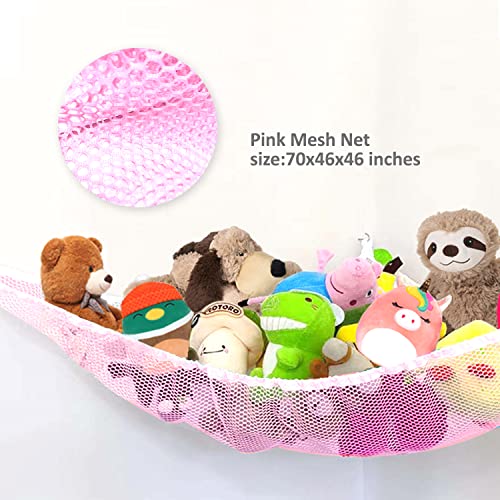 PLS Stuffed Animal Toy Hammock Net for Wall Hanging Plush Toy Storage and Kids Room Organization for Girls Room in Pink