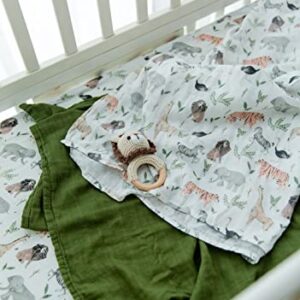 Little Jump Bamboo Muslin Swaddle Blankets - 2 Pack Jungle & Green - Softest Baby Receiving Blankets for Boys and Girls (Jungle & Green)