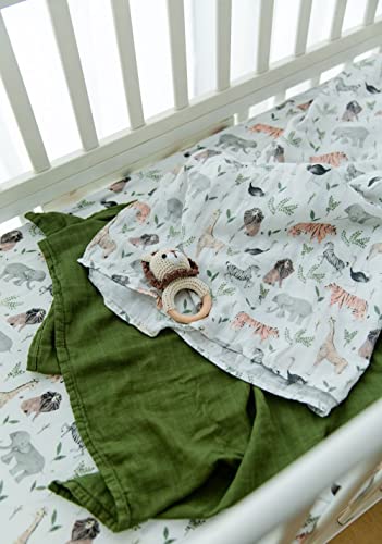 Little Jump Bamboo Muslin Swaddle Blankets - 2 Pack Jungle & Green - Softest Baby Receiving Blankets for Boys and Girls (Jungle & Green)