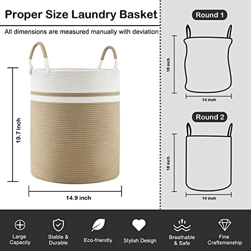 OIAHOMY Laundry Hamper Cotton Rope laundry Basket, 58L Large Woven Clothes Hamper, Collapsible Laundry Baskets with Handles, Nursery Hamper, Storage Clothes Blanket Toys in Bedroom, Baby Room (Yellow)